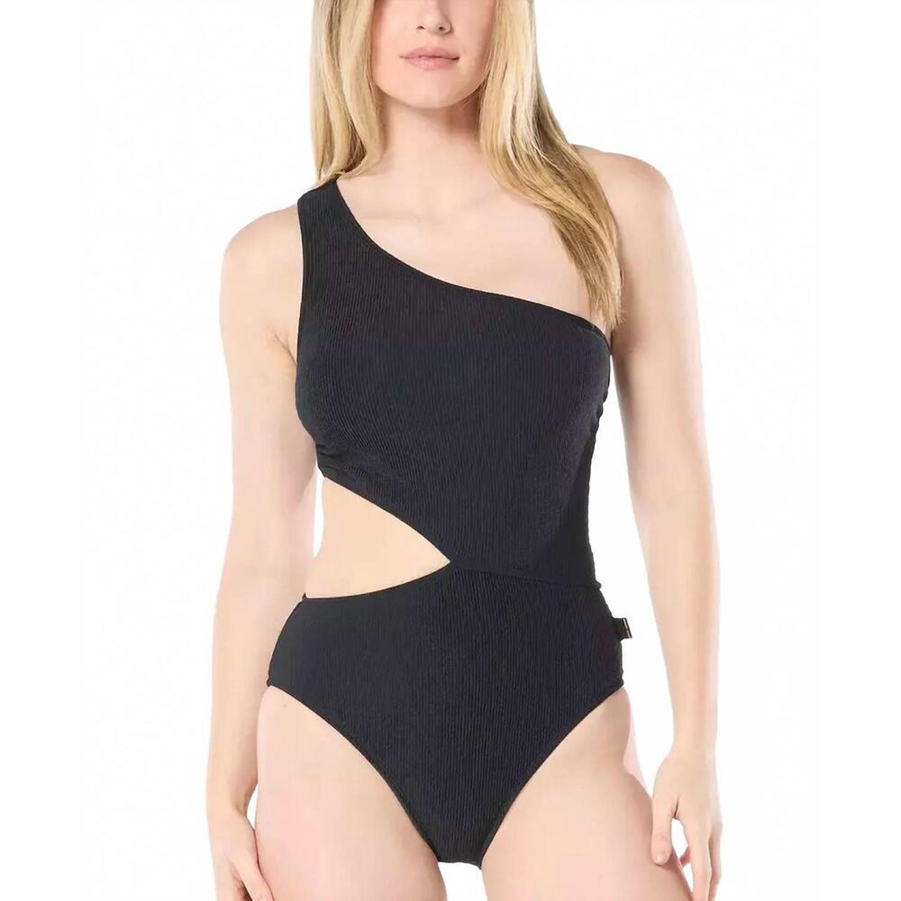 NEW MICHAEL KORS one shoulder side cutout swimsuit in black